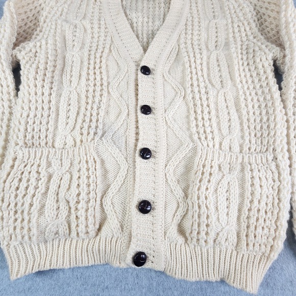 Gaeltarra For Austin Reed Chunky Knit Cardigan Button Men Size 40 Ivory New Wool - Picture 3 of 12